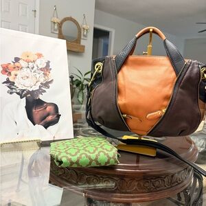 orYANY Brown and Tan Two-Tone Leather Satchel